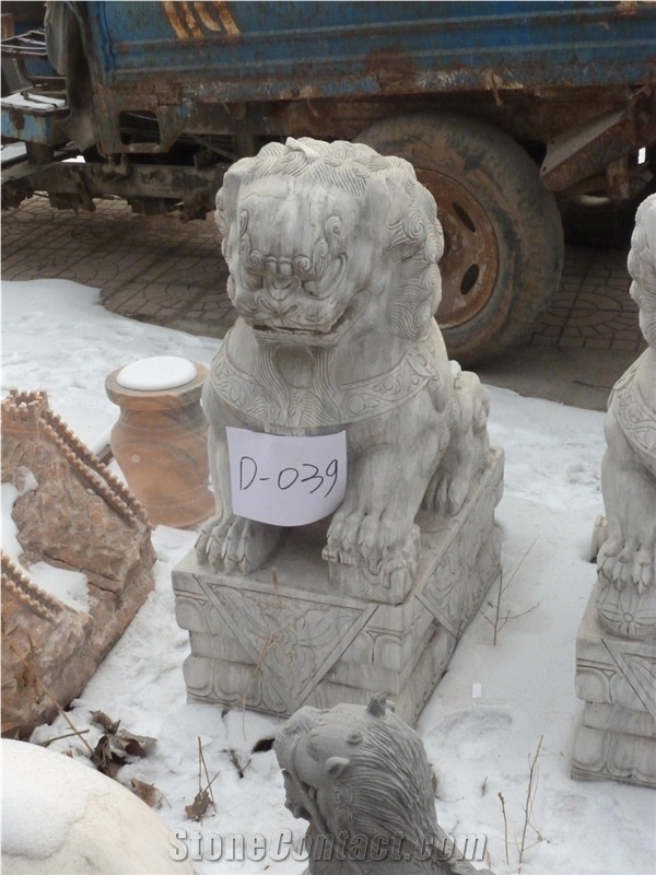 Life Size Stone Lion Statue, Fangshan White Marble Statue
