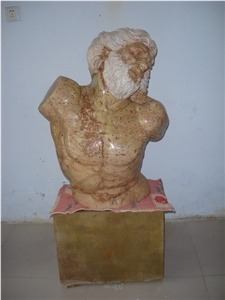 Marble Portrait Of Old Man Bust, Beige Marble Sculpture, Statue