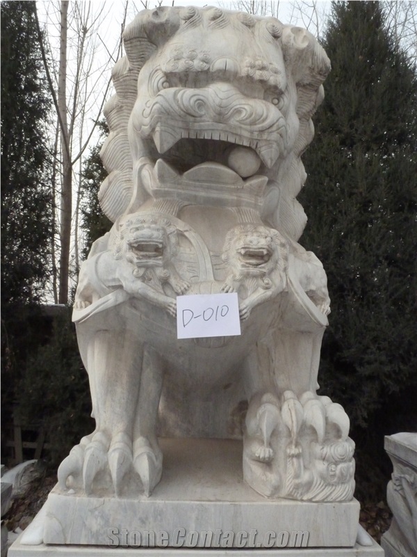 Natural Marble Lion Stone Sculpture, Fangshan White Marble Sculpture