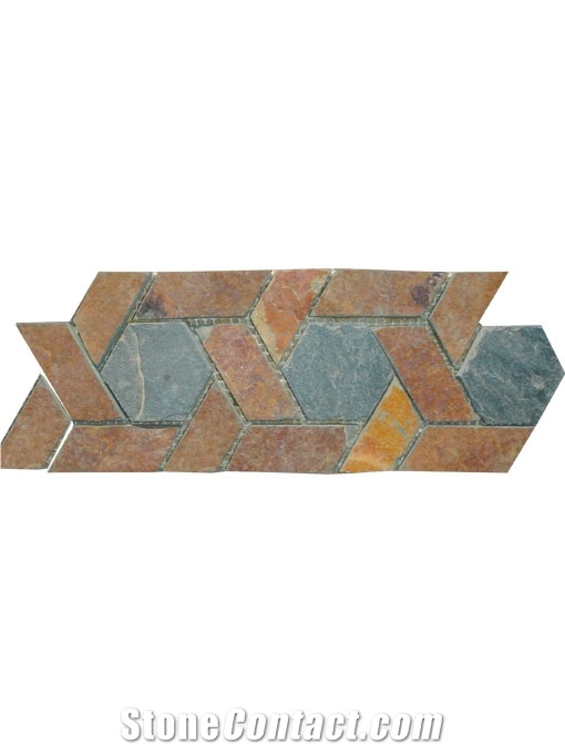 Natural Slate Mosaic Border Tile, Rust Slate Mosaic Border