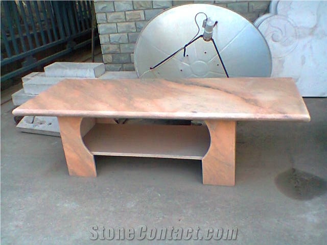 Red Marble Tea Table, Sunset Glow Red Pink Marble Tea Table
