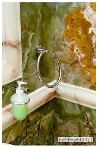 Translucent Onyx Wall and Green Onyx Floor Bathroo, Dark Green Onyx Bath Design