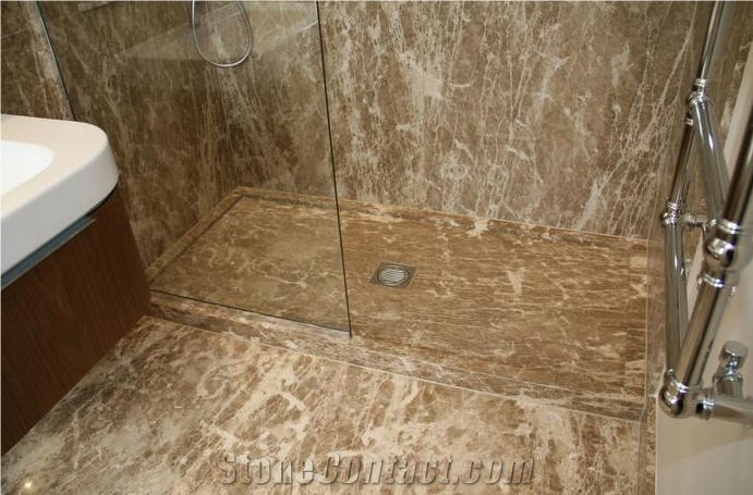 Beige Serpiente Shower Wall and Floor, Beige Serpiente Brown Marble Bath Design