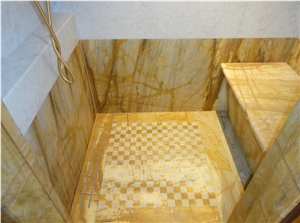 Giallo Siena Marble Bathroom Shower Design, Giallo Siena Yellow Marble Bath Design