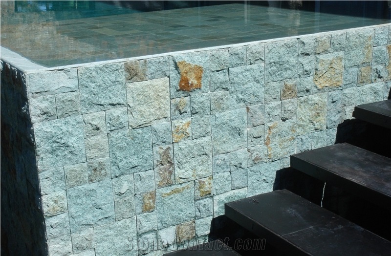 Bruta Green Stone Wall Application, Bruta Stone Green Quartzite Wall