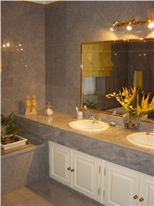 Trigaches Vergado Bathrrom Top, Floor and Wall Til, Trigaches Vergado Grey Marble Bath Design