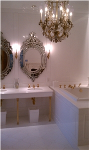 White Marble Bathroom, Olympos White Marble Bath Design