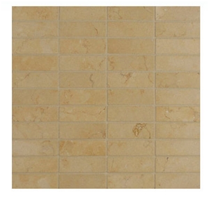 Brioche Limestone Floor or Wall Mosaic, Brioche Beige Limestone Wall Mosaic