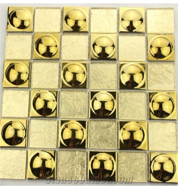 Golden Metal Stainless Steel and Glass Mosaic