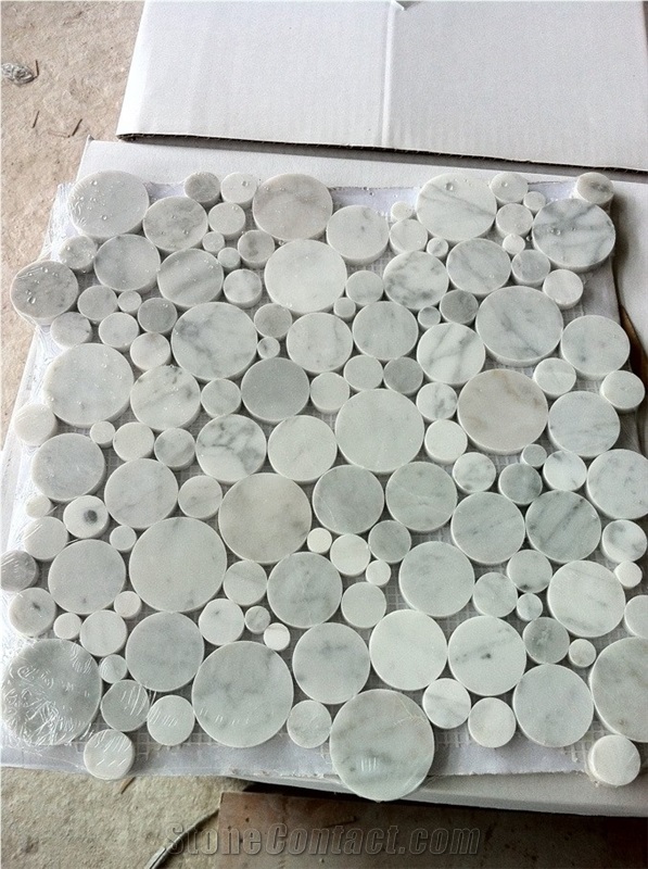 Bianco Carrara Bubble Mosaic Tile, White Marble Mosaic