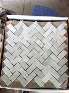 Bianco Carrara Herringbone Mosaic Tile, Bianco Carrara White Marble Mosaic