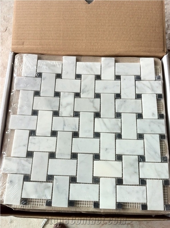 Carrara White Basketweave Mosaic Tile, Bianco Carrara White Marble Mosaic Tile