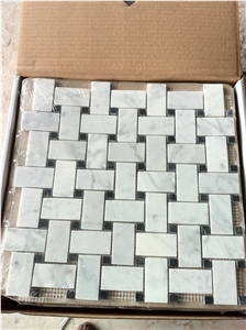 Carrara White Basketweave Mosaic Tile, Bianco Carrara White Marble Mosaic Tile