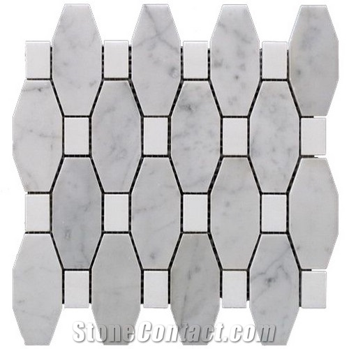 Bianco Carrara Marble and White Thassos Marble Hexagon Mosaic