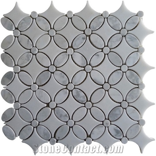 Bianco Carrara Marble and White Thassos Marble Hexagon Mosaic Tile