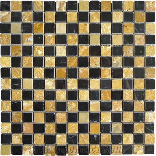 China Marquina Cooper Yellow Marble Mosaic
