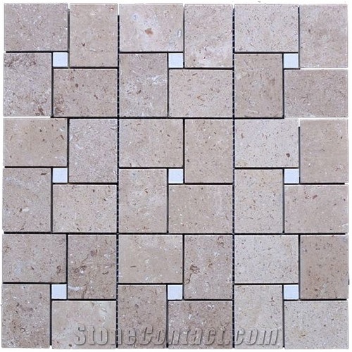 Coffee Travertine + Pure White Marble Mosaic Tile, Coffee Brown Travertine Mosaic