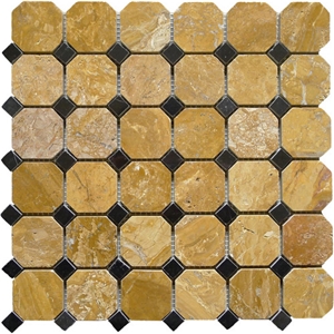 Cooper Yellow + Black Margiua Marble Mosaic Tile