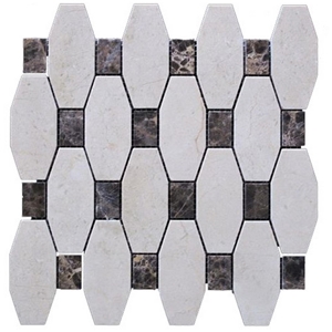 Crema Marfil + Emperador Dark Marble Mosaic Tile
