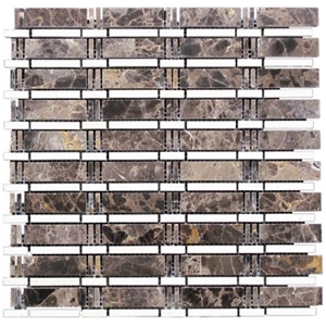 Emperador Dark + White Thassos Marble Mosaic Tile, Emperador Dark Brown Marble Mosaic