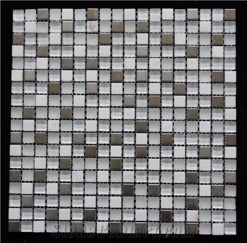 Glass Mosaic Tile G003, White Marble Glass Mosaic