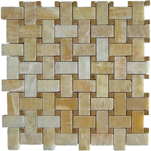 Honey Onyx + Yellow Wood Vein Marble Mosaic Tile
