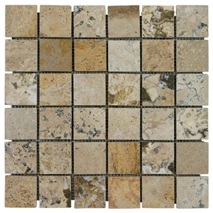 Travertine Mosaic Tile T005, China Yellow Travertine Mosaic