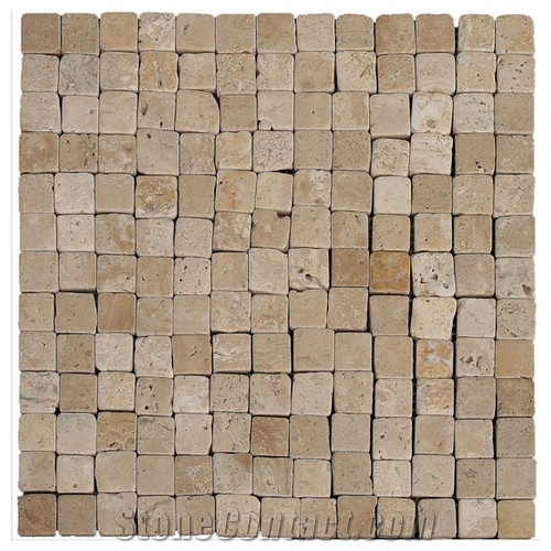 Travertine Mosaic Tile T009, China Yellow Travertine Mosaic
