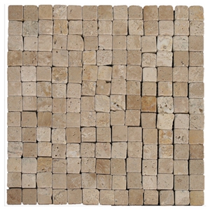 Travertine Mosaic Tile T009, China Yellow Travertine Mosaic