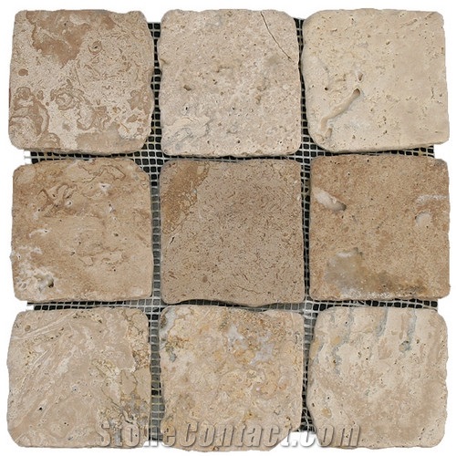 Travertine Mosaic Tile T011, China Brown Travertine Mosaic