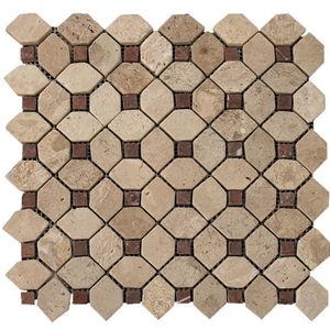 Travertine Mosaic Tile T053, Brown Travertine Mosaic