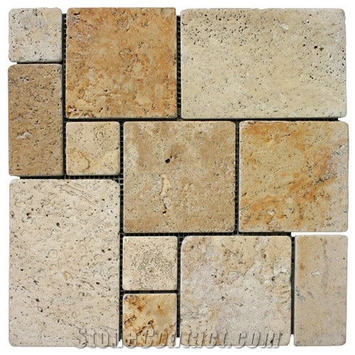 Travertine Mosaic Tile T073, China Yellow Travertine Mosaic