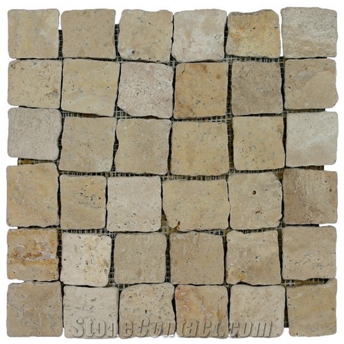 Travertine Mosaic TileT010, China Yellow Travertine Mosaic