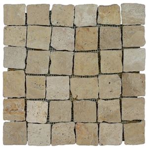 Travertine Mosaic TileT010, China Yellow Travertine Mosaic