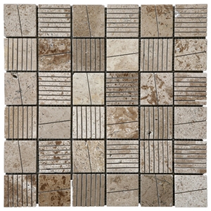 Travertine Mosaic TileT014, China Brown Travertine Mosaic