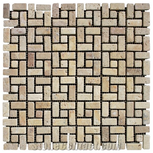 Travertine Mosaic TileT018, China Brown Travertine Mosaic