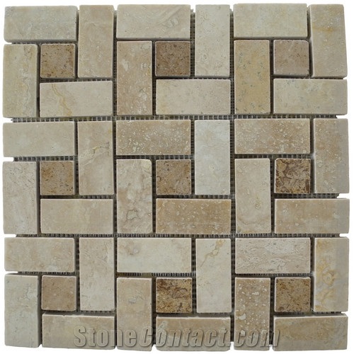 Travertine Mosaic TileT020, China Brown Travertine Mosaic