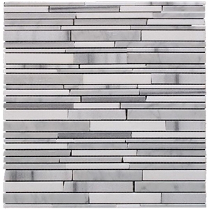 White Thassos + Marmara White Marble Liner Strips Mosaic Tile