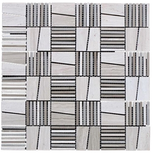 Wood Vein White and Wood Vein Grey Marble Mosaic Tile