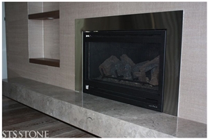 V Grey Fireplace Deck, Grey Limestone Fireplace