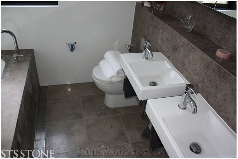 V Grey Limestone Bathroom Design