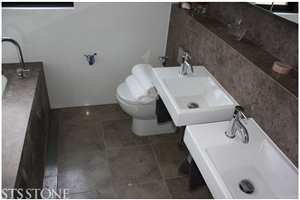 V Grey Limestone Bathroom Design