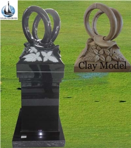 Granite and Clay Double Design Tombstone, Shanxi Black Granite Tombstone