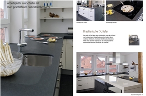 Brazilian Black Slate Kitchen Countertop, Design, Preta Ardosia Black Slate Kitchen Design