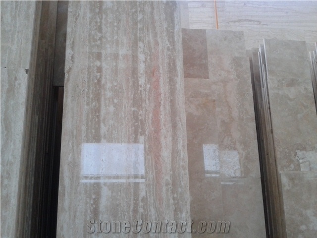 Beige Travertine with Red and Silver Lines