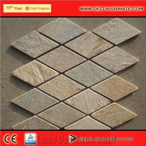 Cheap China Superior Quality Natural Mosaics Tiles, Yellow Slate Mosaics