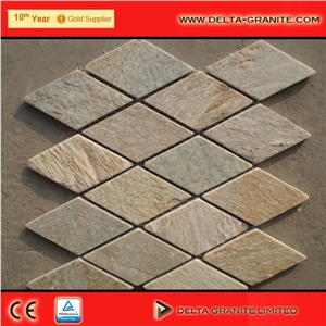 Cheap China Superior Quality Natural Mosaics Tiles, Yellow Slate Mosaics