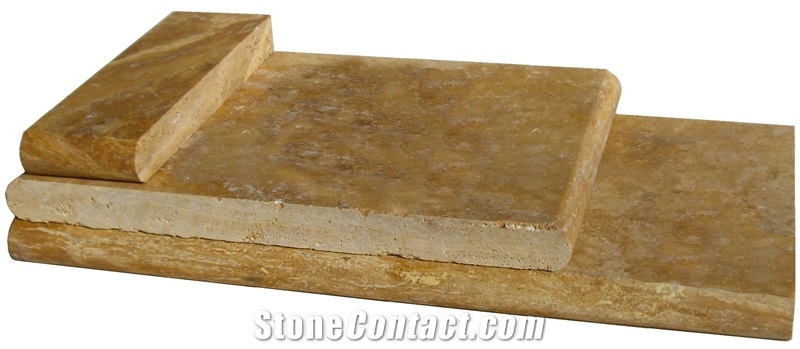 Scabos Travertine Honed and Filled Coping and Tumb, Scabos Beige Travertine Pool Coping