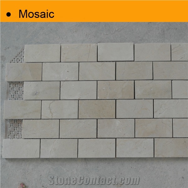 Beige Marble Mosaic Tile for Wall, Crema Marfil Beige Marble Mosaic