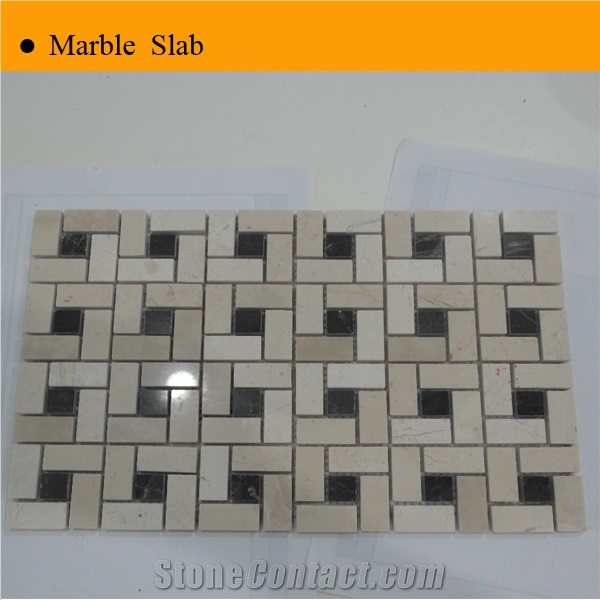 Mosaic Sheet for Wall, Cream Marfil Marble ,nero Marquina Beige Marble Mosaic